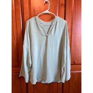 SHEIN Curve Mens Sage Green V-Neck Long Sleeve Drop Shoulder Top Size 2XL